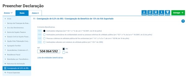 Consignação 0.5% do IRS